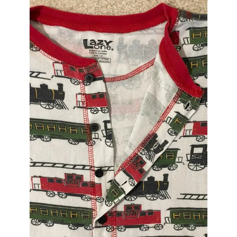 Lazy One Caboose Train Flapjack Union Suit Boys 12 Cotton One Piece Pajama PJs